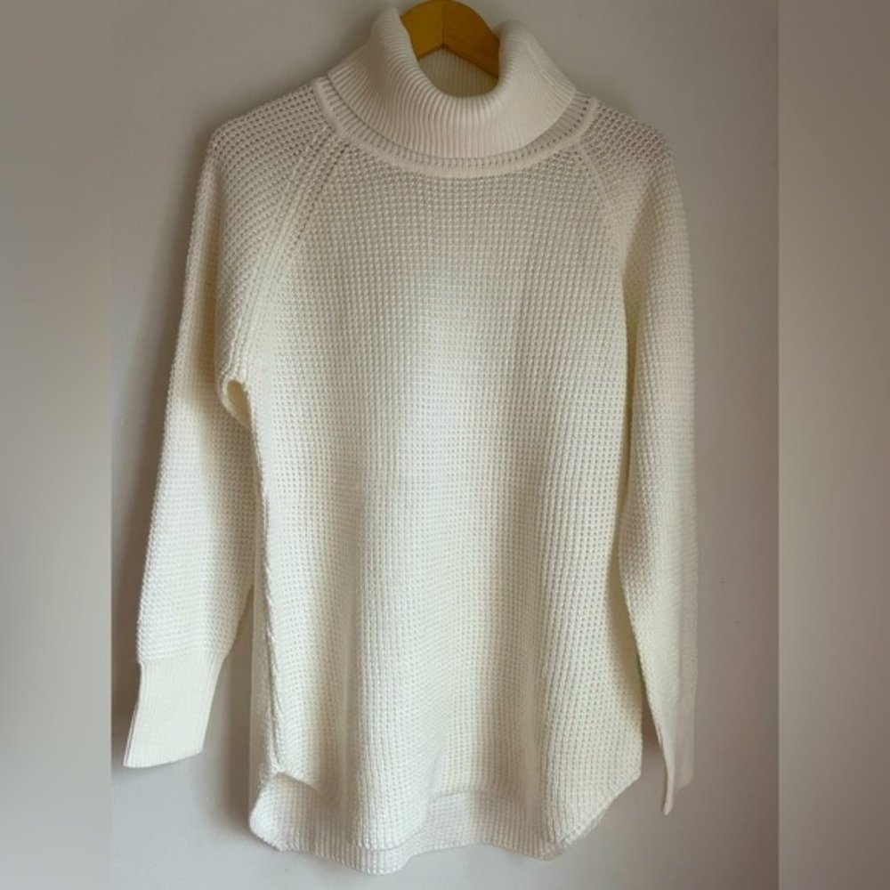 Turtleneck Waffle Knit Long Sleeve Cotton Sweater Tunic size M